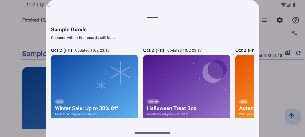 Web Checker screen: How a shop's campaign banner changed over time (a fictional shop)